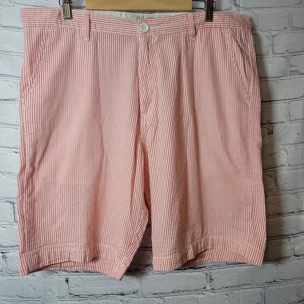 Tasso Elba Mens Pink White Seersucker Striped Cotton Shorts Size 38 RN79771‎